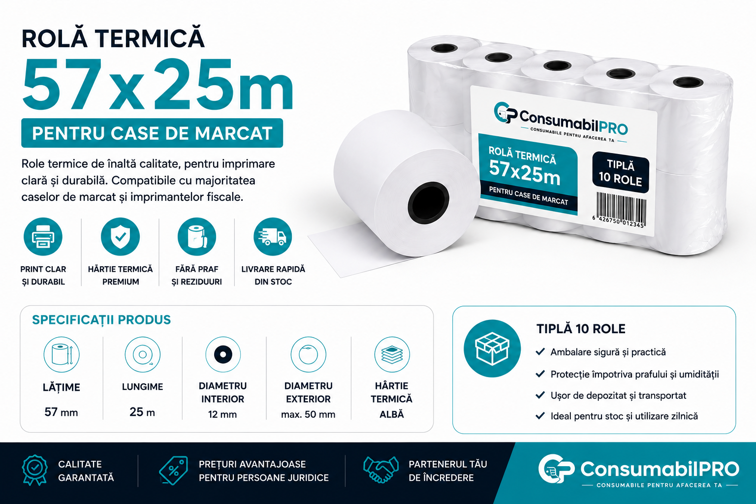 Rolă termică TAXI 57 x 25 m BPA Free hârtie Koehler Germania pentru aparate Microsif